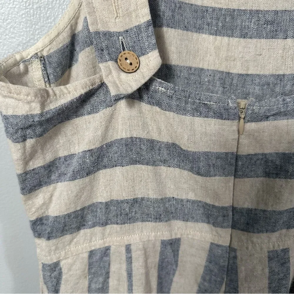 Altar'd State Cream and Blue Sleeveless Striped Linen-Blend Jumpsuit Size Medium